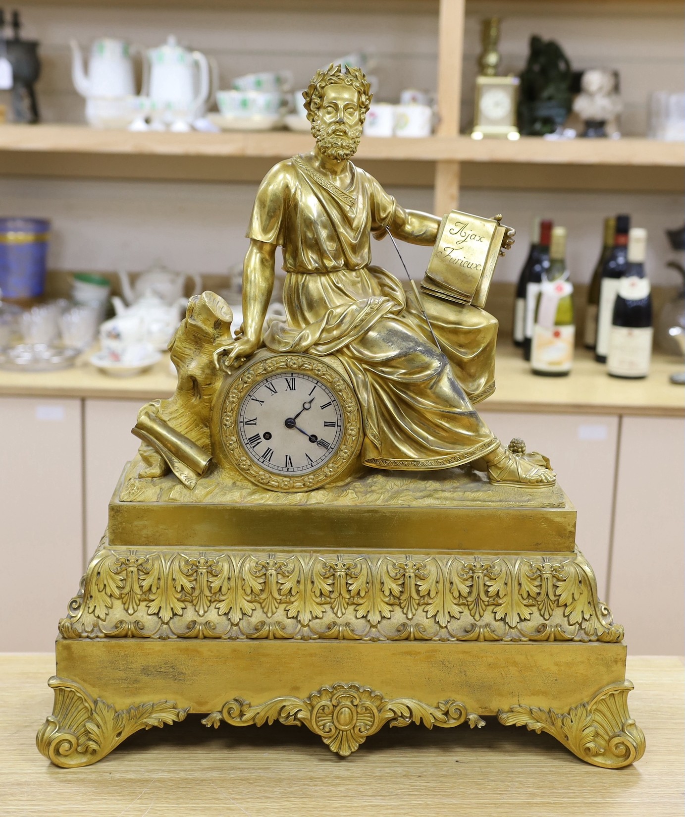 A large ornate French ormolu ‘Hercules’ mantel clock, second quarter 19th century, 62cm tall